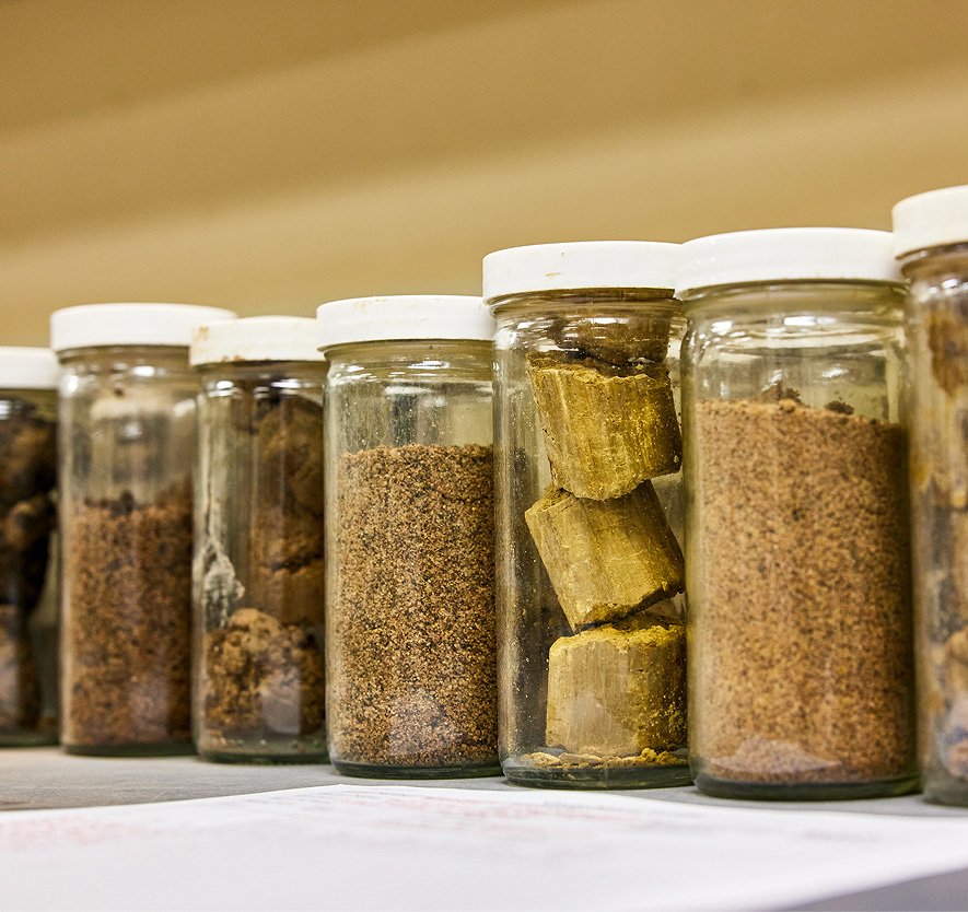 Construction materials in glass jars with lids