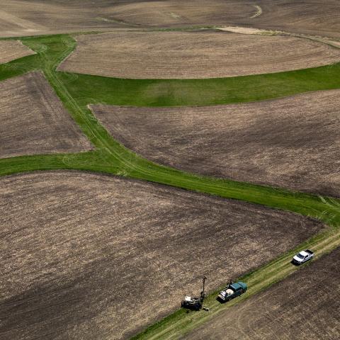 Aerial view of large equipment on a field