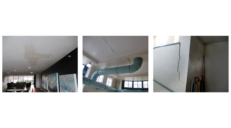 Three photos of cracks in buildings